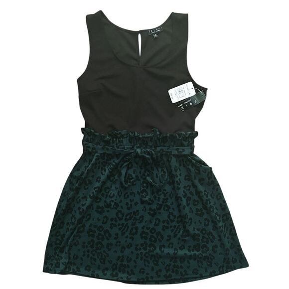 NWT Trixxi Fit & Flare Animal Print Green & Black Belted Stretch Mini Dress XL - Picture 1 of 7